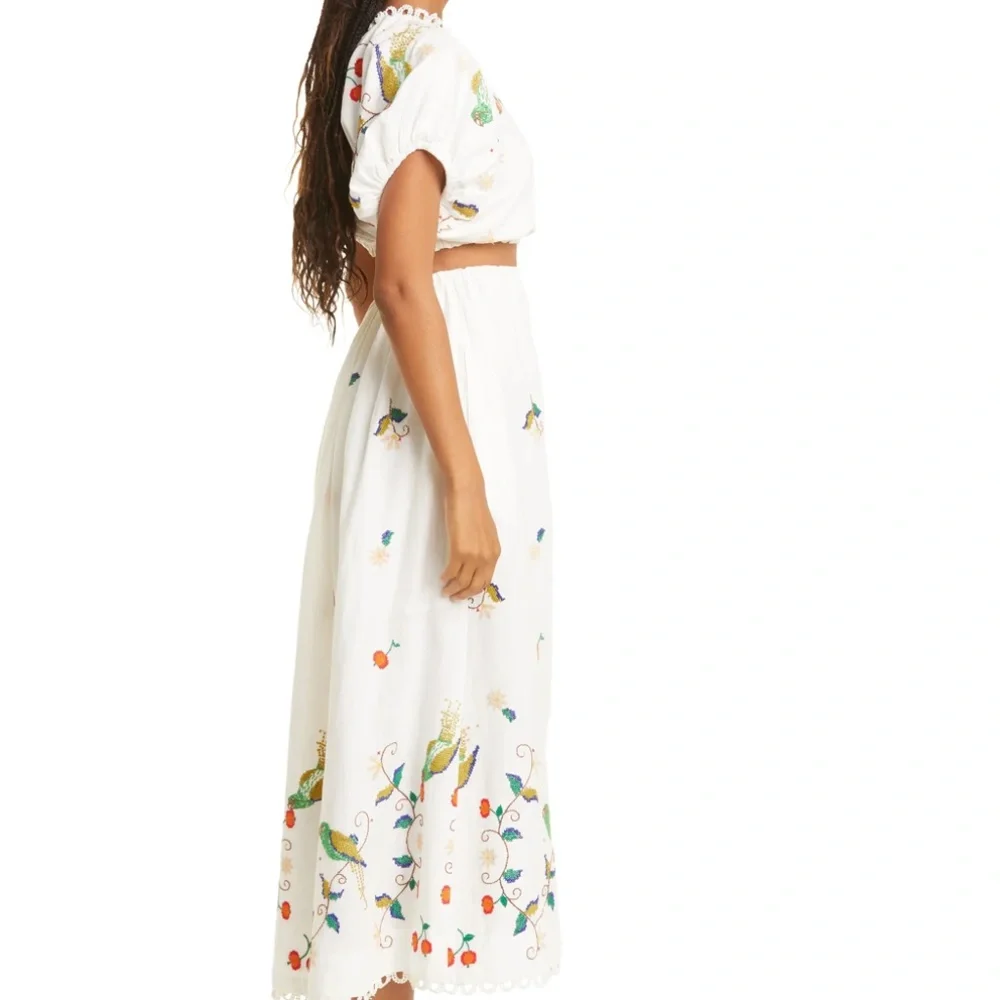 NWT $335 FARM RIO Embroidered One Shoulder Cutout Detail Linen Blend Dress-S / M